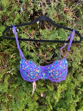 Purple Floral Lace Padded Balconette Underwire Bra